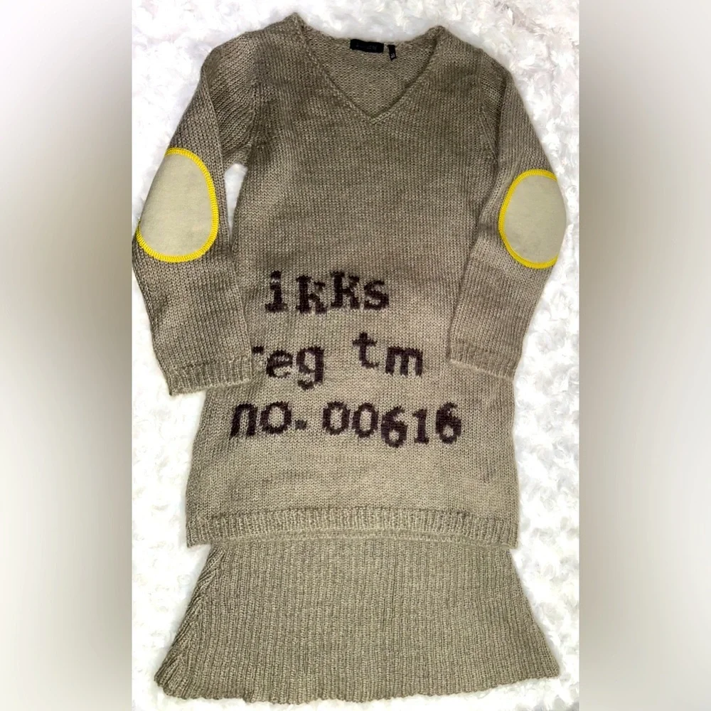 IKKS Girls Light Brown Elbow Patch V neck Knit Sweater & Skirt Set - Picture 1 of 12